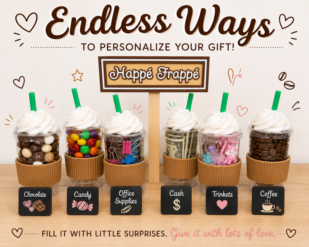 Happé Frappé - Gift Set of 4 Mini Cups with Caddy and Gift Box | Happy Frappy | Happe Frappy | Happe Frappe