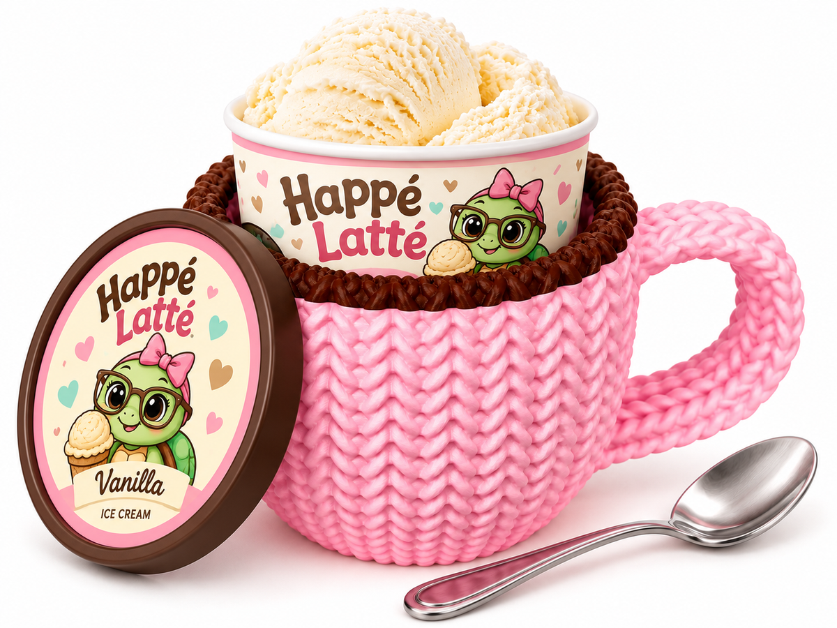 Happé Latté – Set of 4 Knit-Look Ice Cream Pint Holders | Gift Bundle