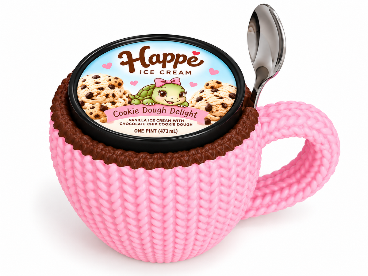 Happé Latté – Set of 4 Knit-Look Ice Cream Pint Holders | Gift Bundle