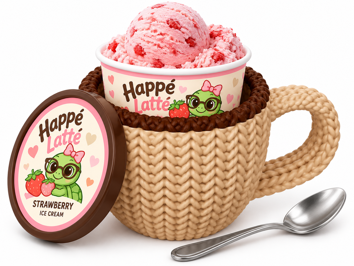 Happé Latté – Set of 4 Knit-Look Ice Cream Pint Holders | Gift Bundle