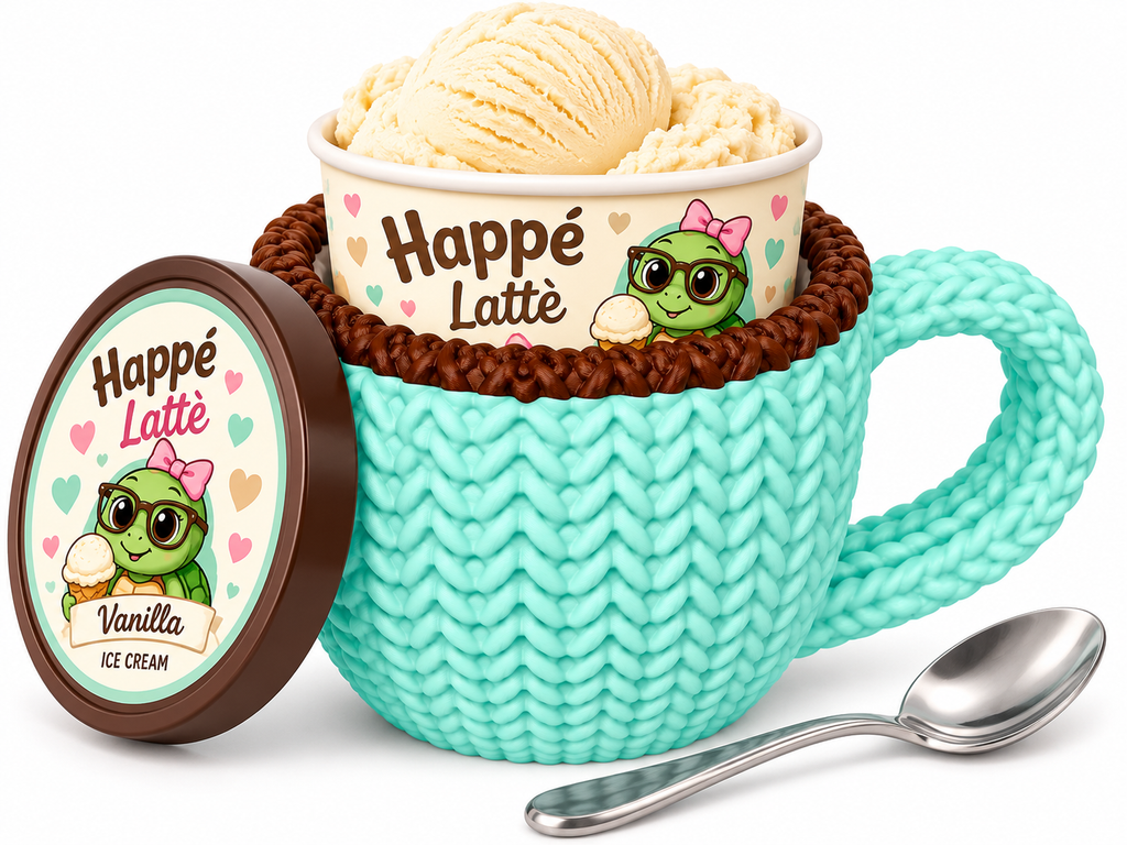 Happé Latté – Set of 4 Knit-Look Ice Cream Pint Holders | Gift Bundle